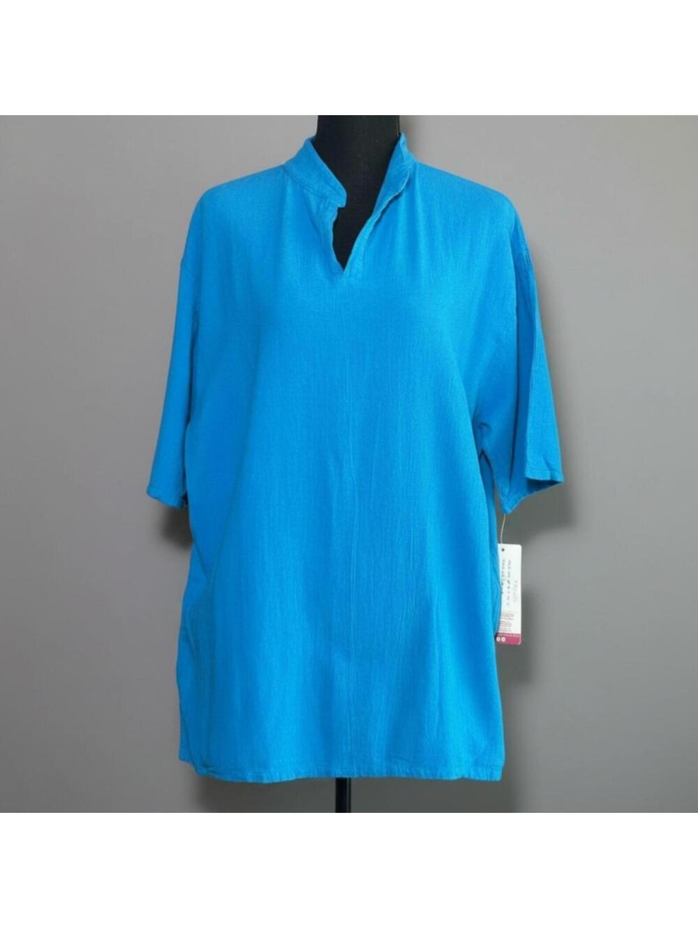 Manta Del Lago Coastal Boho Blue Cotton Tunic Blouse Small Lagenlook ResortReady